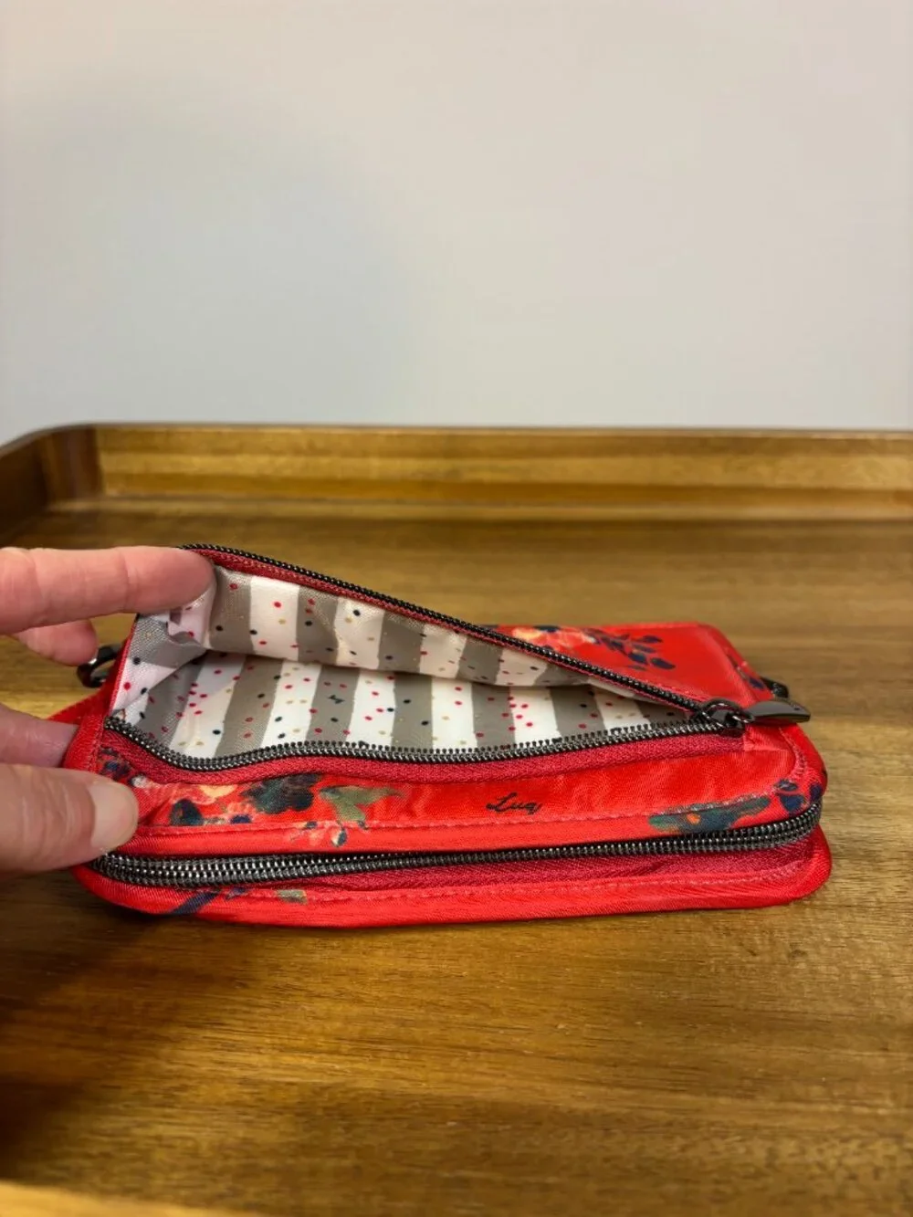 Lug Tandem Orange Floral Quilted Nylon Zippered Wallet
